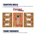 Pichwai Shrinath Ji and Sacred Cow Canvas Wall Painting Set of Three