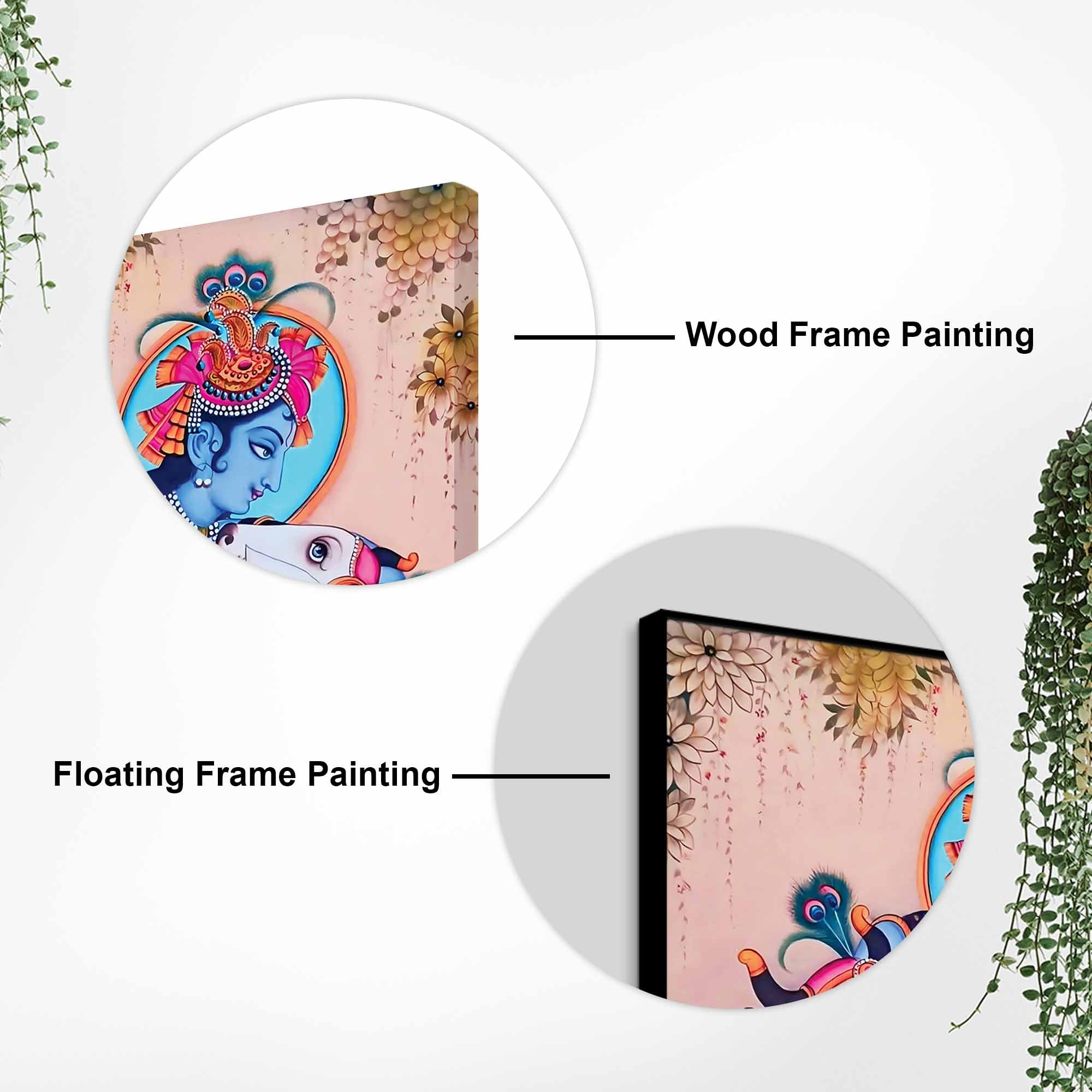 Pichwai Style Krishna Cow Canvas Painting | Hindu Wall Art