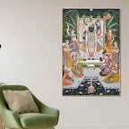 Pichwai Style Shrinathji Krishna Artwork Religious Canvas Wall Painting for Home