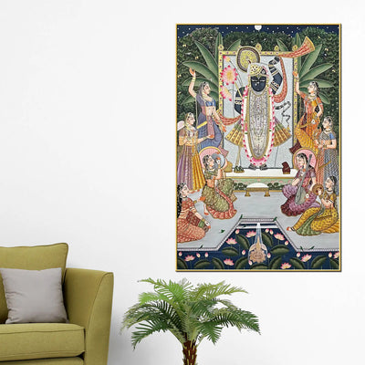 Pichwai Style Shrinathji Krishna Artwork Religious Canvas Wall Painting for Home