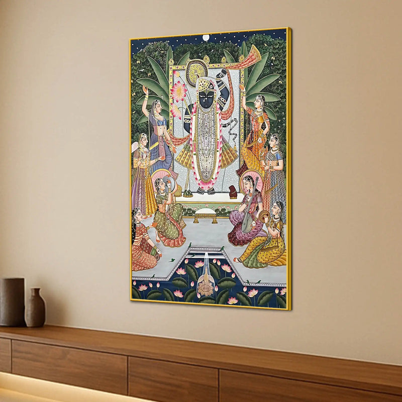 Pichwai Style Shrinathji Krishna Artwork Religious Canvas Wall Painting for Home