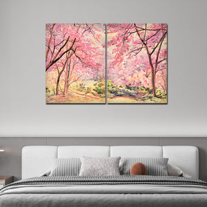 Pink Flower Trees Nature Forest Premium Bedroom Wall Painting