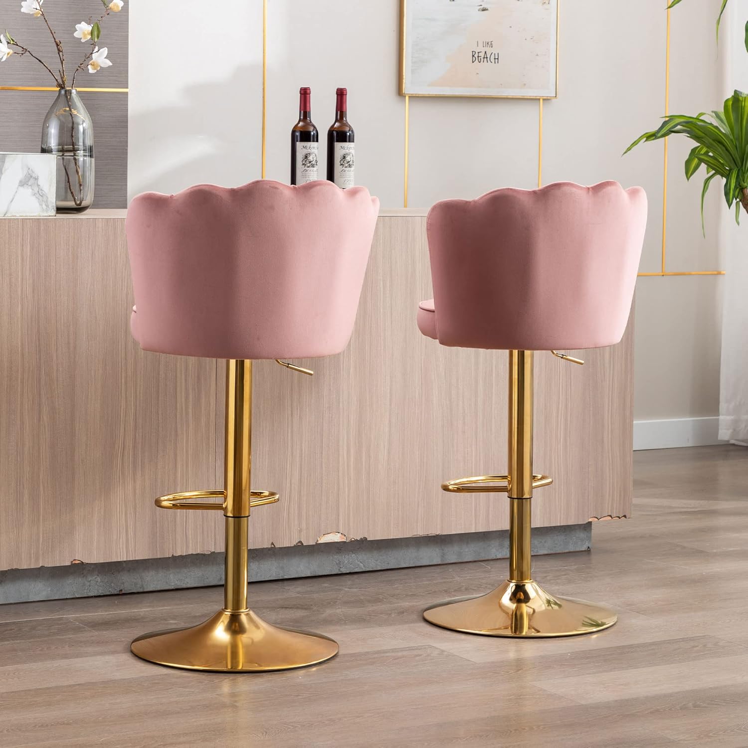 Pink Velvet Lounge Bar Stools with Glamorous Golden Frame
