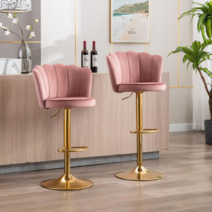 Pink Velvet Lounge Bar Stools with Glamorous Golden Frame