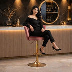 Pink Velvet Lounge Bar Stools with Glamorous Golden Frame
