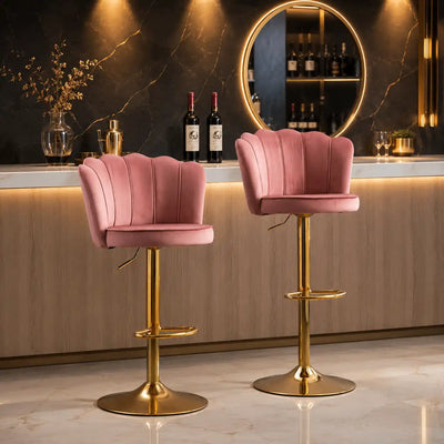 pink-velvet-lounge-bar-stools-with-glamorous-golden-frame