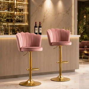 Pink Velvet Lounge Bar Stools with Glamorous Golden Frame