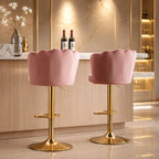 Pink Velvet Lounge Bar Stools with Glamorous Golden Frame