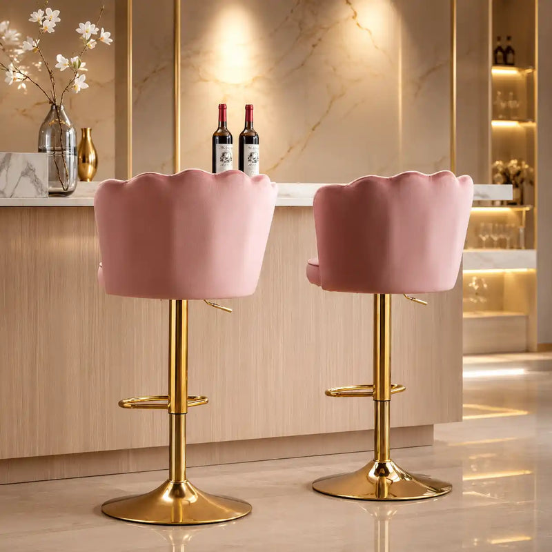 Pink Velvet Lounge Bar Stools with Glamorous Golden Frame