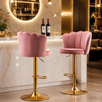 Pink Velvet Lounge Bar Stools with Glamorous Golden Frame