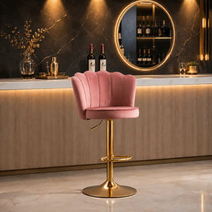 Pink Velvet Lounge Bar Stools with Glamorous Golden Frame