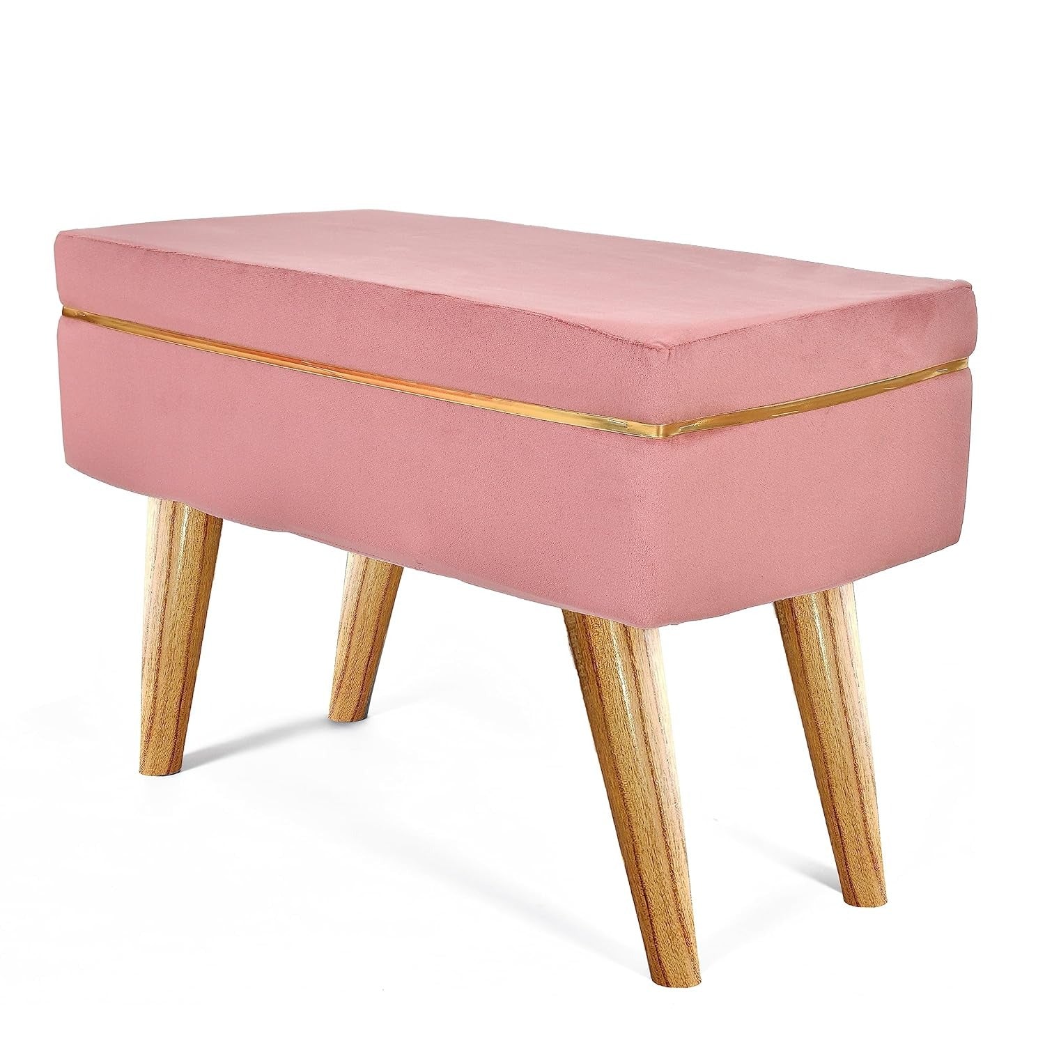Pink Velvet Ottoman Bench with Golden Classic Legs