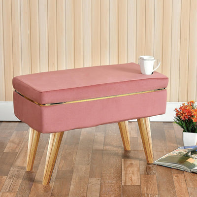 Pink Velvet Ottoman Bench with Golden Classic Legs