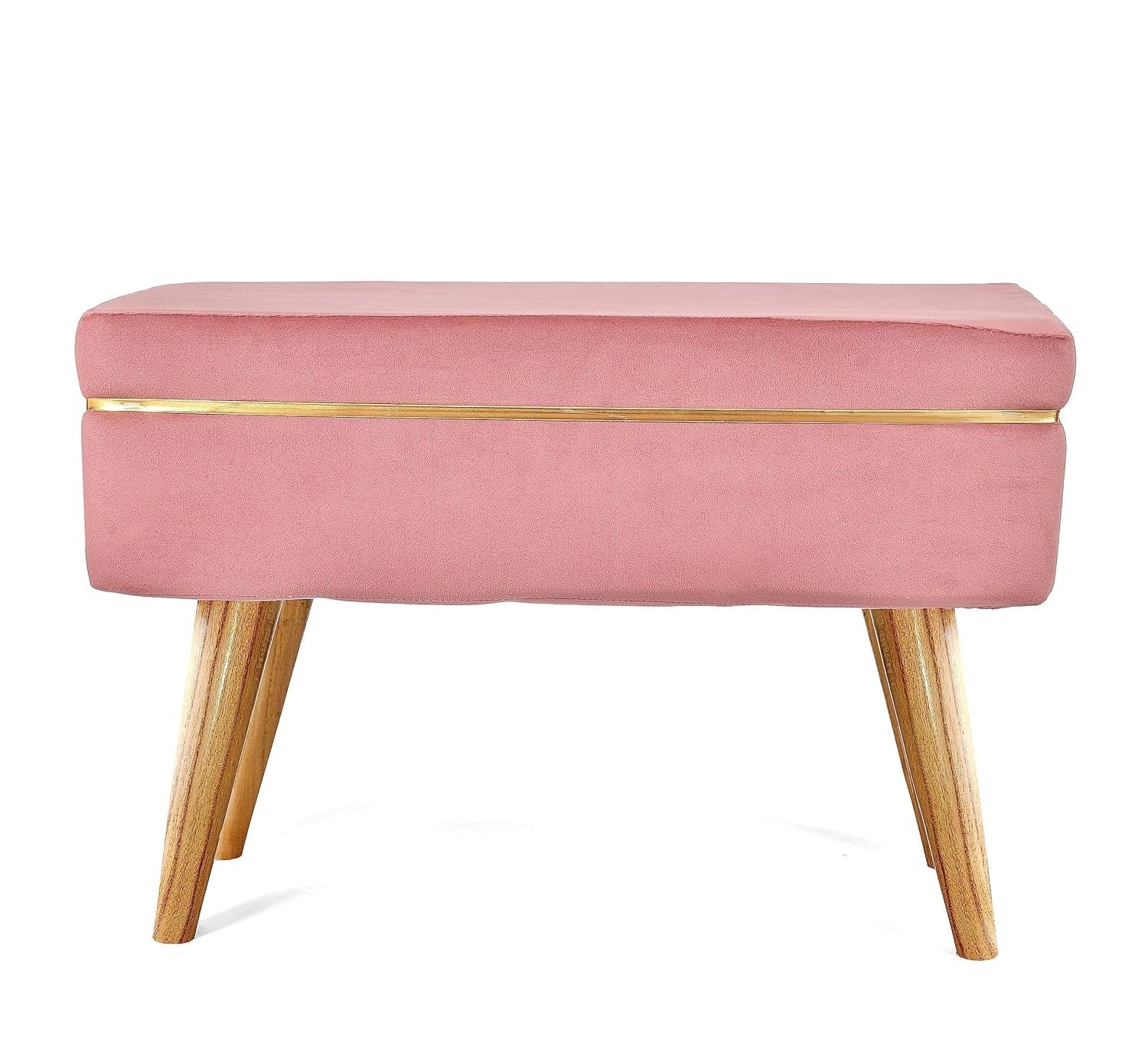 Pink Velvet Ottoman Bench with Golden Classic Legs