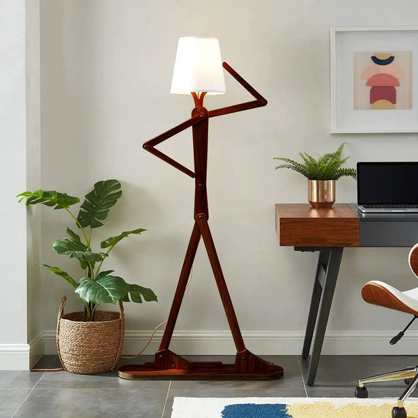 Playful Figurine Brown & White Wood Floor Lamp For Living Room, Bedroom