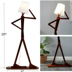 Playful Figurine Brown & White Wood Floor Lamp For Living Room, Bedroom
