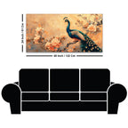 Pleasant Peacock Resting Among Soft Peach Flower Branch Canvas Wall Painting