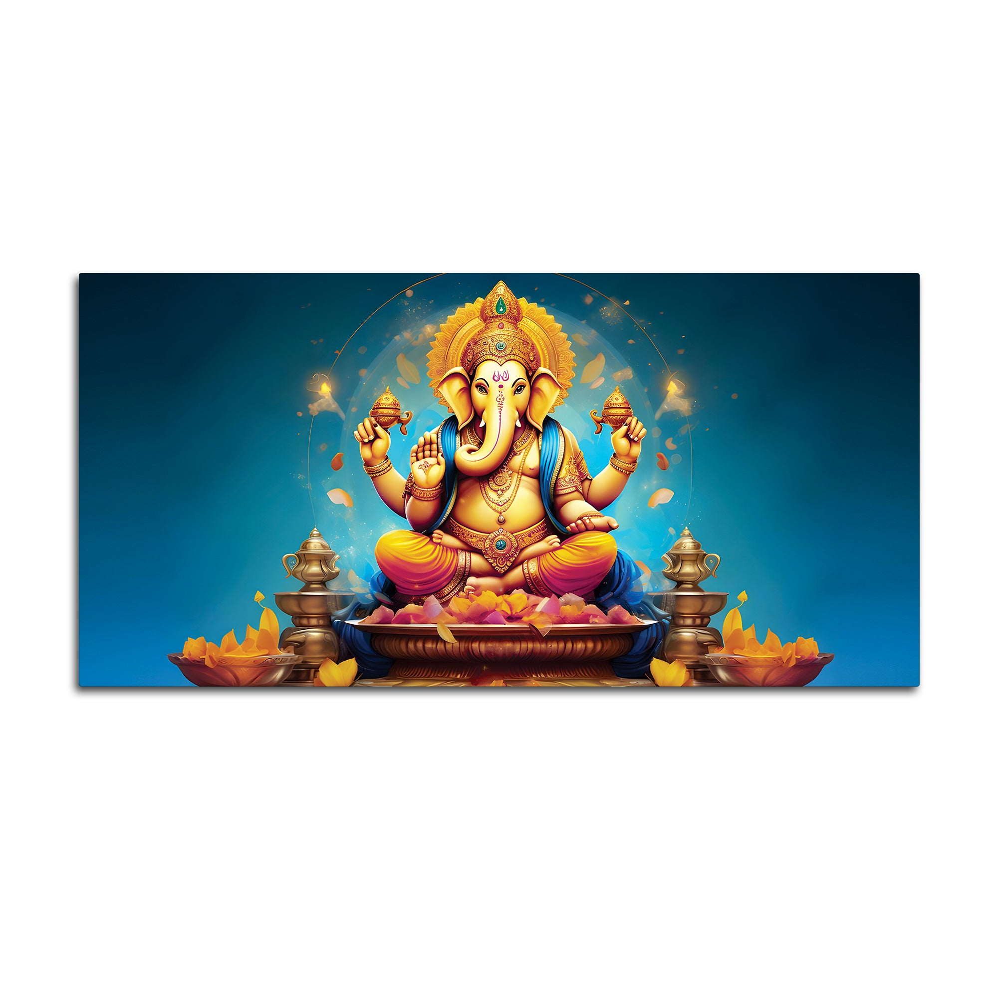 Pleasing Lord Ganpati Bappa Spiritual Canvas Wall Painting for Home & Temple – Premium Devotional Wall Art