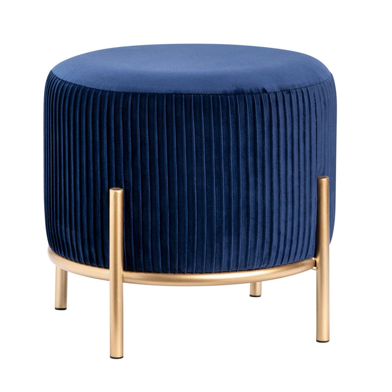 Plush Blue Velvet Stool with Stylish Gold Legs