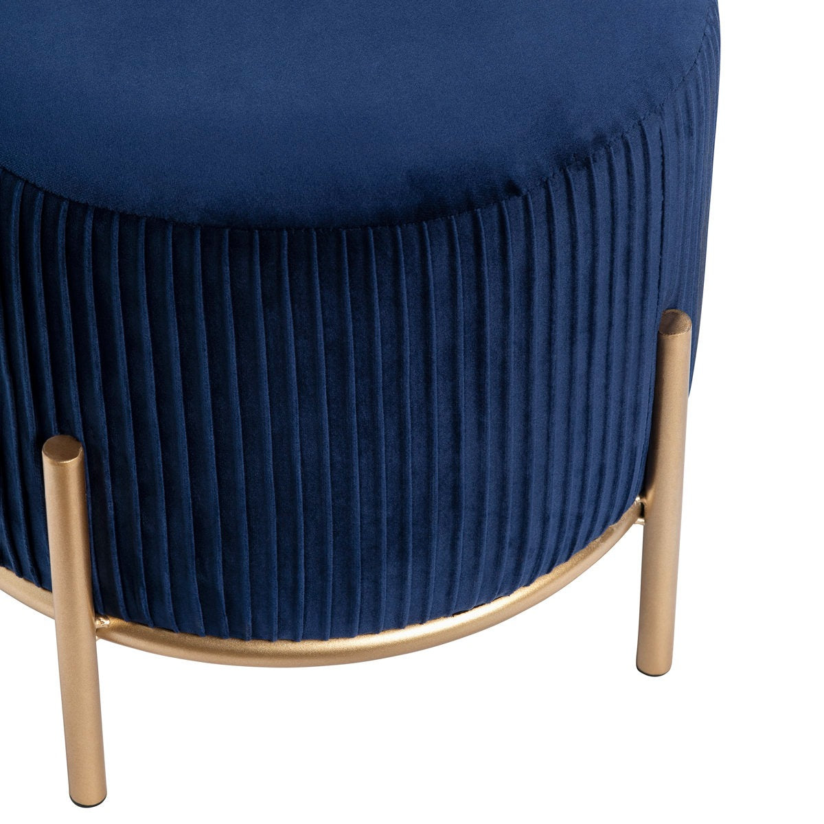Plush Blue Velvet Stool with Stylish Gold Legs