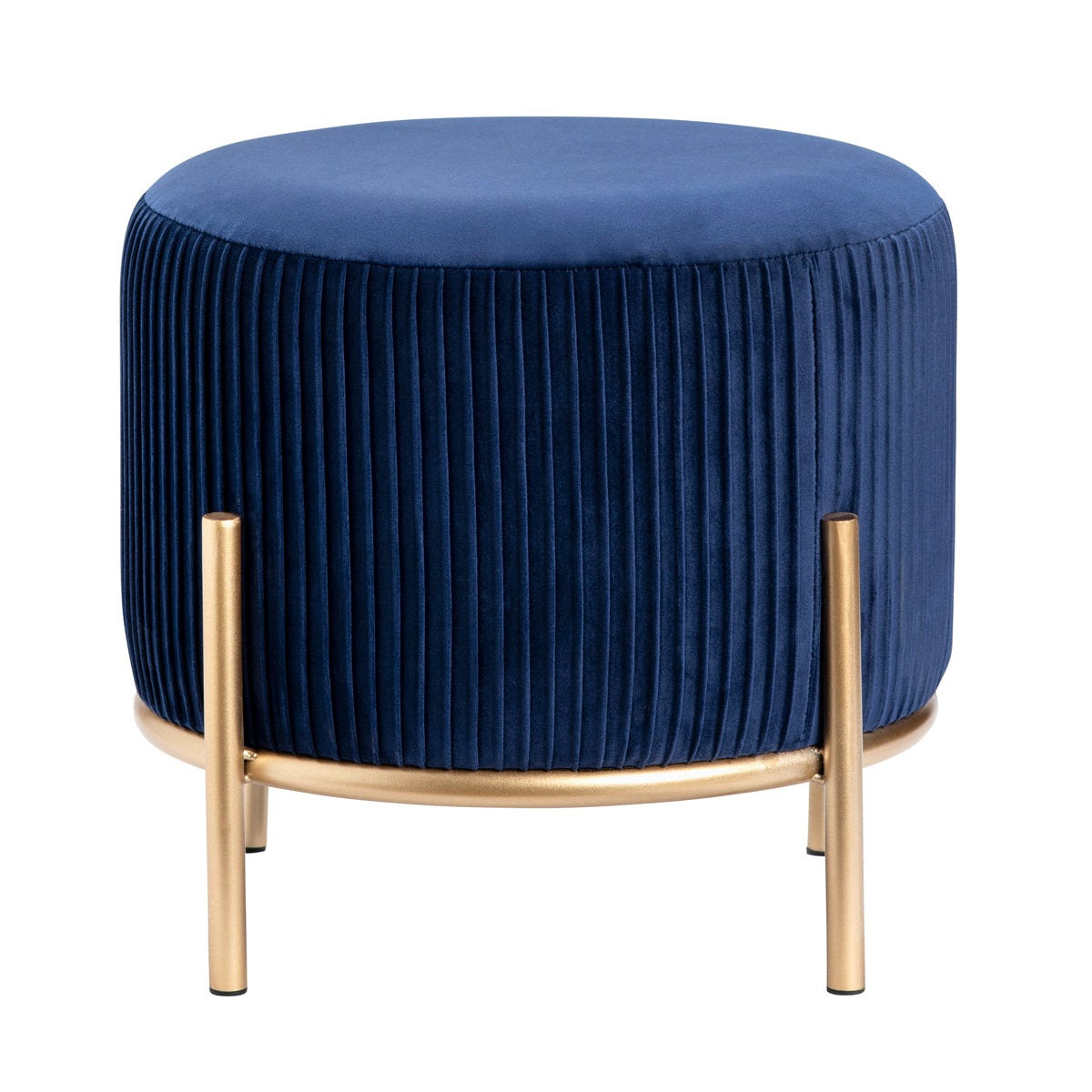 Plush Blue Velvet Stool with Stylish Gold Legs