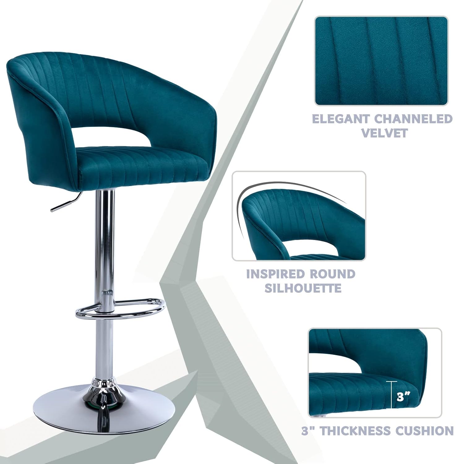 Plush Feel Blue Velvet Adjustable Bar Stool / Long Chair