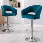 Plush Feel Blue Velvet Adjustable Bar Stool / Long Chair