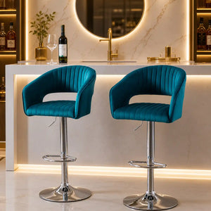 Plush Feel Blue Velvet Adjustable Bar Stool / Long Chair