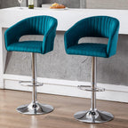 Plush Feel Blue Velvet Adjustable Bar Stool / Long Chair