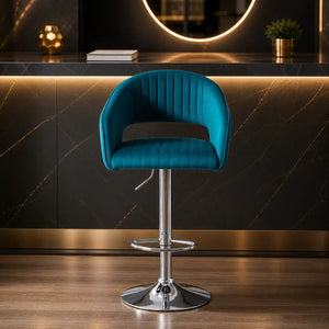 Plush Feel Blue Velvet Adjustable Bar Stool / Long Chair