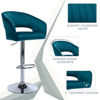 Plush Feel Blue Velvet Adjustable Bar Stool / Long Chair