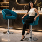 Plush Feel Blue Velvet Adjustable Bar Stool / Long Chair