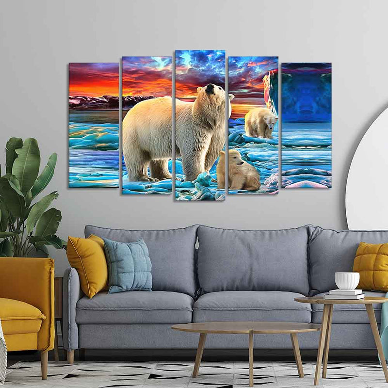 Polar Bears Wall Painting of Five Pieces