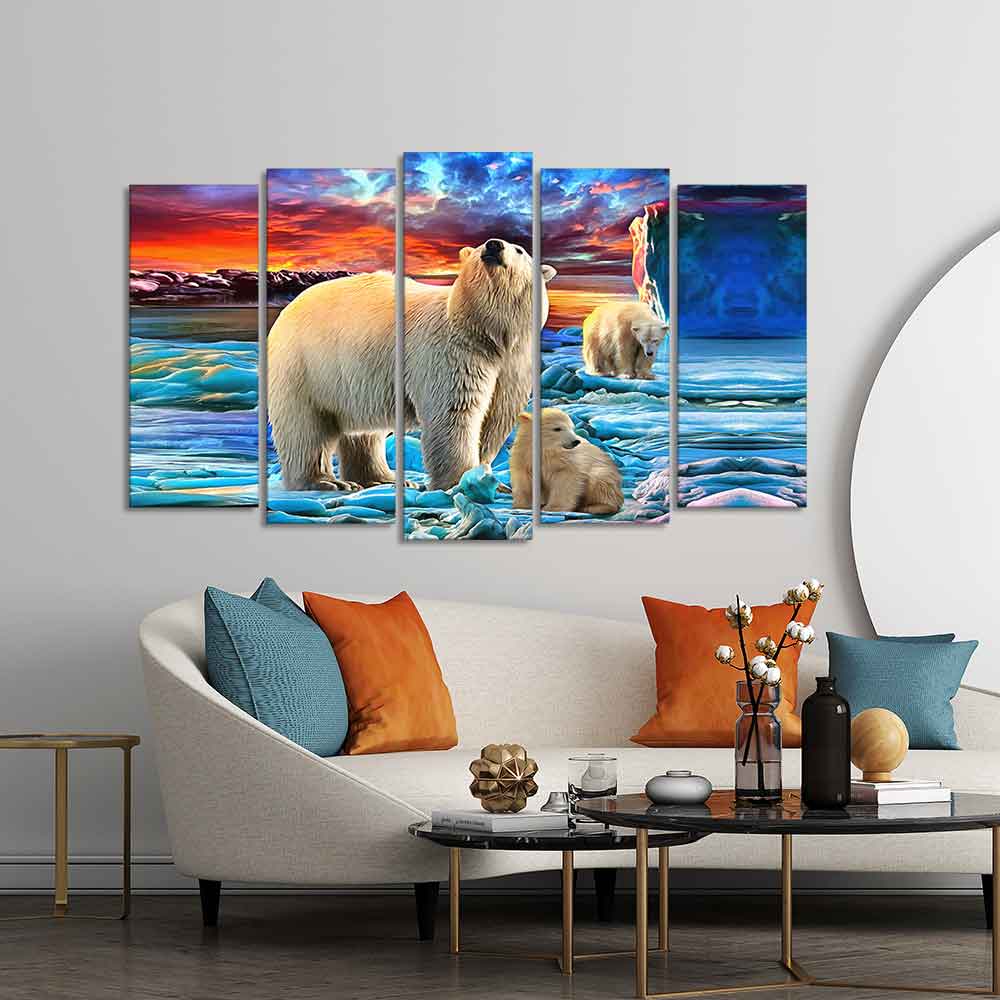 Polar Bears Wall Painting of Five Pieces