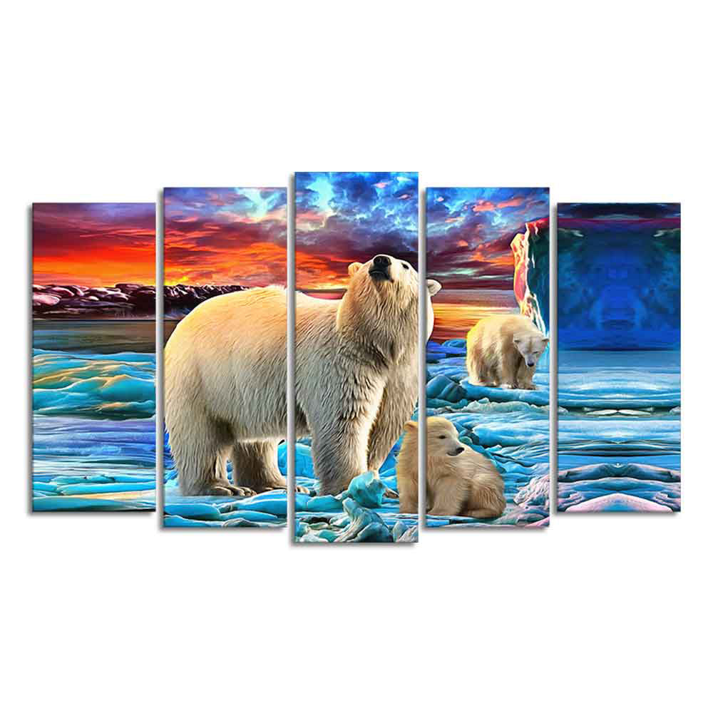 Polar Bears Wall Painting of Five Pieces