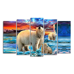 Polar Bears Wall Painting of Five Pieces