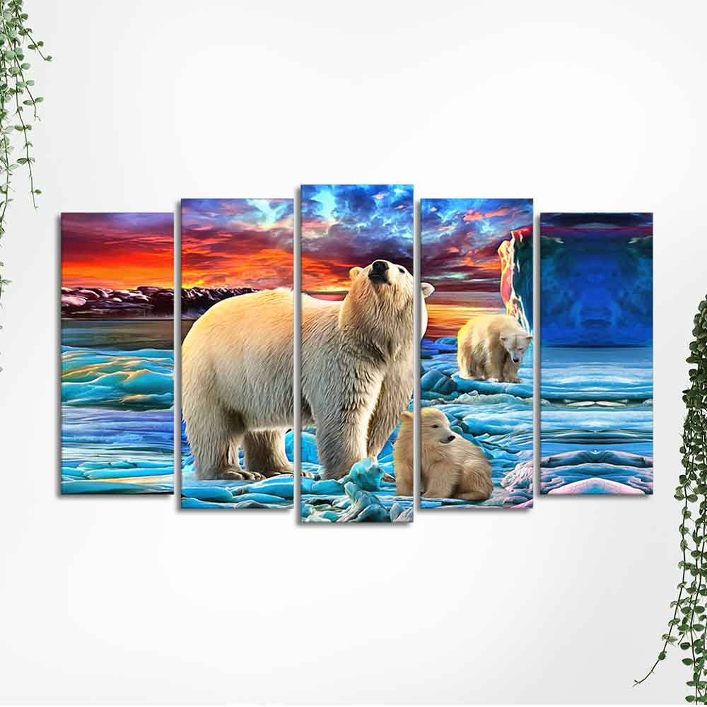 Polar Bears Wall Painting of Five Pieces