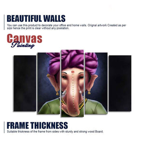 Portrait of Lord Ganesha Canvas Wall Painting Set of Five Pieces