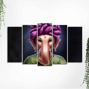 Portrait of Lord Ganesha Canvas Wall Painting Set of Five Pieces