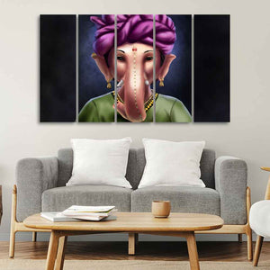 Portrait of Lord Ganesha Canvas Wall Painting of Five Pieces