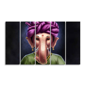 Portrait of Lord Ganesha Canvas Wall Painting of Five Pieces