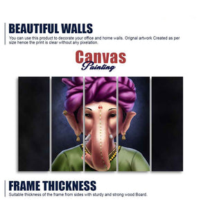 Portrait of Lord Ganesha Canvas Wall Painting of Five Pieces