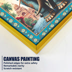 Powerful Gajanan Floral Border Vertical Canvas Wall Painting