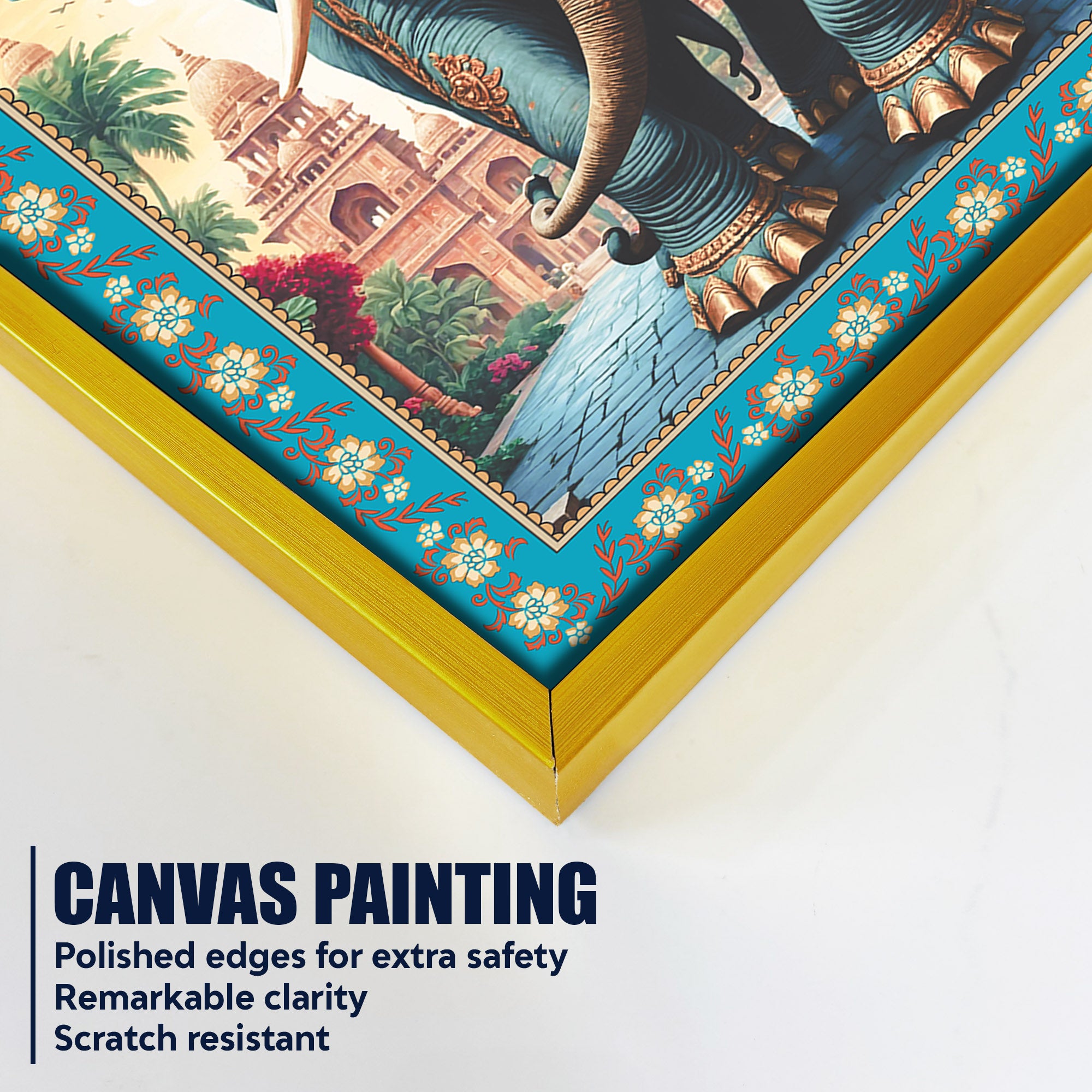 Powerful Gajanan Floral Border Vertical Canvas Wall Painting