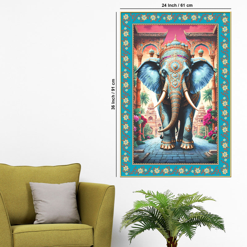 Powerful Gajanan Floral Border Vertical Canvas Wall Painting