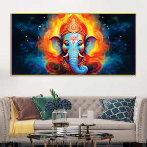 Powerful Lord Ganesha Colorful Spiritual Canvas Wall Art Painting for Home & Office Wall Decor – Elegant Spiritual Decor