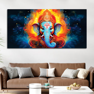 Powerful Lord Ganesha Colorful Spiritual Canvas Wall Art Painting for Home & Office Wall Decor – Elegant Spiritual Decor