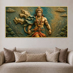 Powerful Lord HanumanJi 3D Bas-Relief Type Canvas Wall Painting