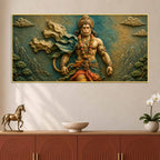 Powerful Lord HanumanJi 3D Bas-Relief Type Canvas Wall Painting