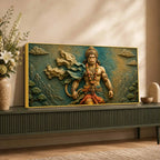 Powerful Lord HanumanJi 3D Bas-Relief Type Canvas Wall Painting